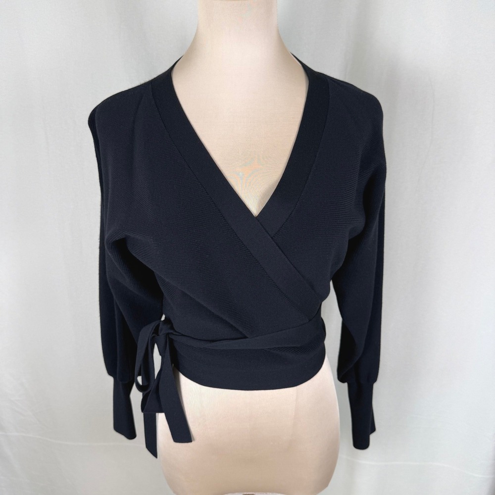 Ba&sh Black Ballerina Wrap Cardigan Sweater | Long Sleeve Wrap-Tie | Size S
